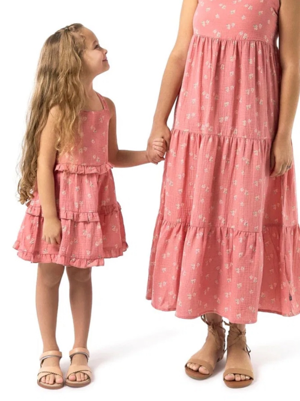 Girls' Pink Floral Tiered Summer Dress